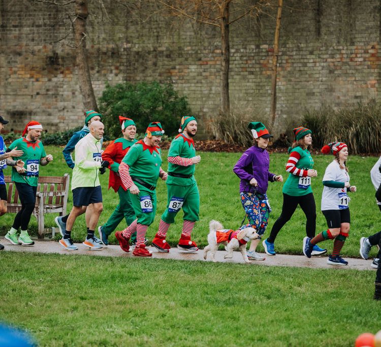 Group of runners and a dog