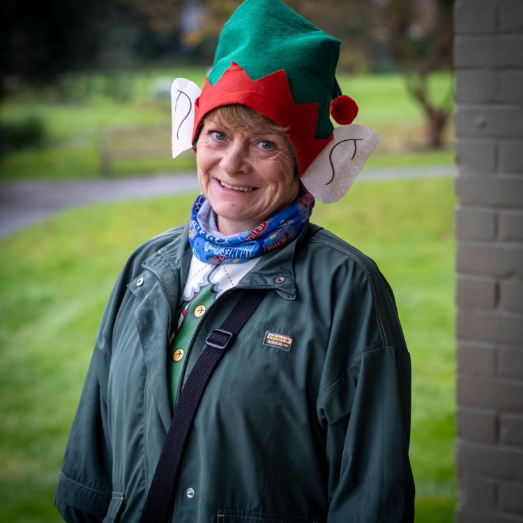 Portrait shot of woman in elf hat